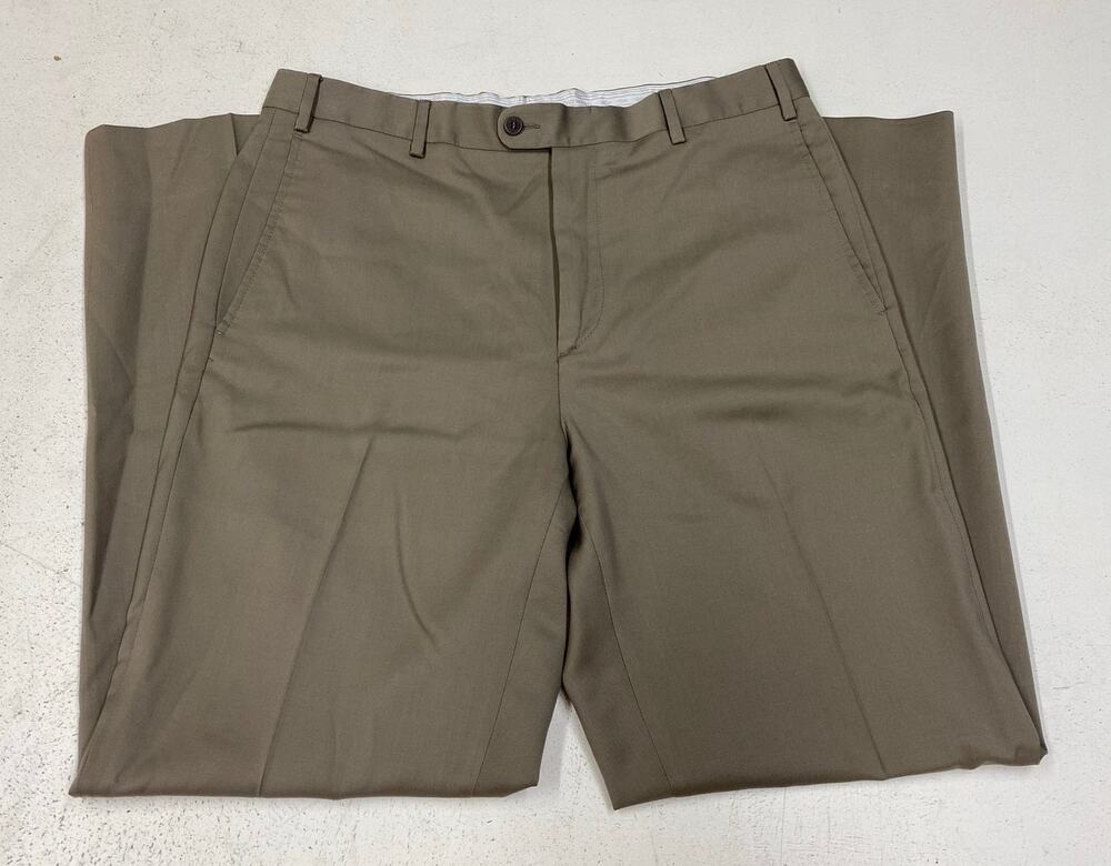 Men Zanella Italy Todd tan wool flat front suit dress pants slacks, 35
